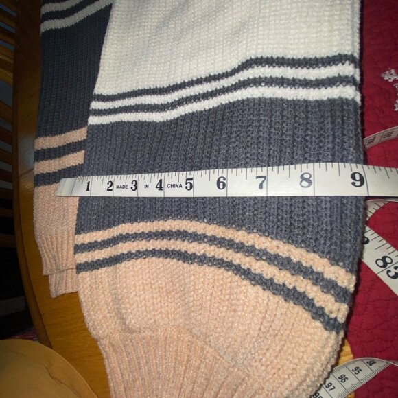 Soft Striped Cowl Neck Sweater Takara Puff Sleeve Large Acrylic & Polyester - Picture 12 of 13